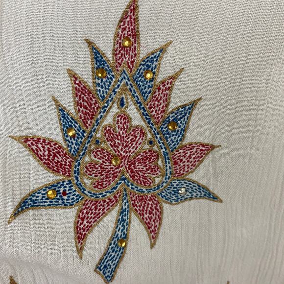 Royal Paisley Gypsy Embroidered Floral Maxi Skirt L White Boho Hippie Rhinestone - Picture 4 of 10